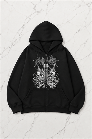 Devil Angel Cry Siyah Kapüşonlu Oversize Unisex Hırka