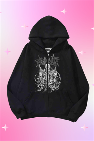 Devil Angel Cry Siyah Kapüşonlu Oversize Unisex Hırka