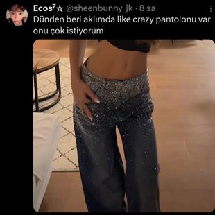 Diamond Taşlı Wide Leg Jean Pantolon