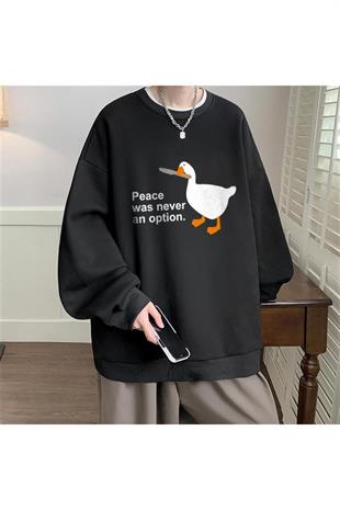 Duck Peace Detail Oversize Unisex Sweatshirt