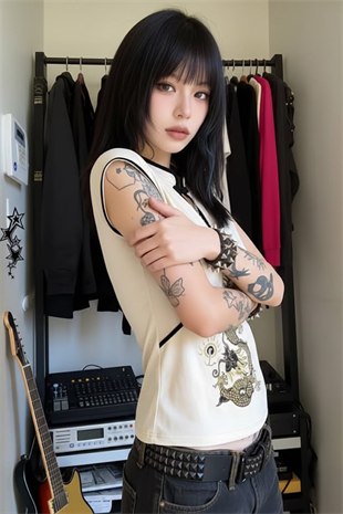 Ekru Mandarin Yaka Ejderha Motifli Vintage Y2K Kısa Kollu Crop