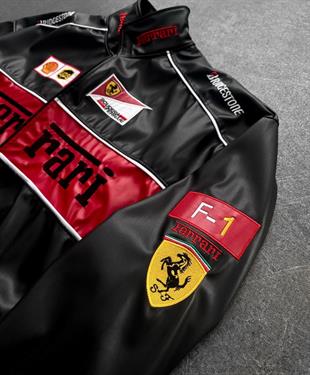 F1 Ferrari Black Deri Unisex Ceket
