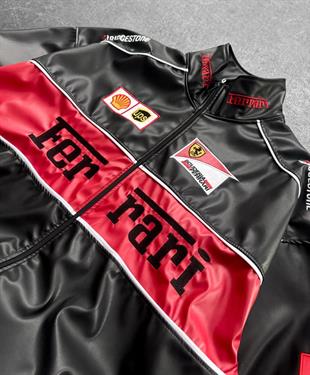 F1 Ferrari Black Deri Unisex Ceket