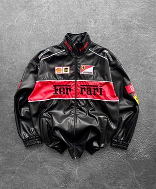F1 Ferrari Black Deri Unisex Ceket
