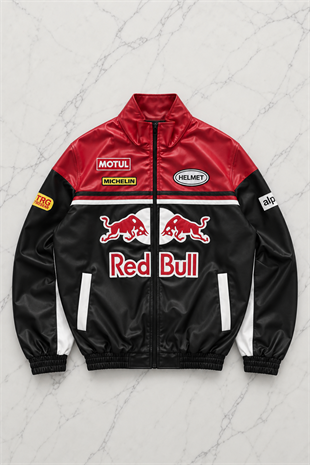 F1 Redbull Kırmızı/Siyah Deri Unisex Ceket