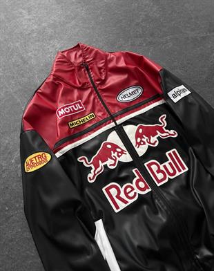 F1 Redbull Kırmızı/Siyah Deri Unisex Ceket