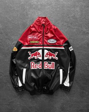 F1 Redbull Kırmızı/Siyah Deri Unisex Ceket