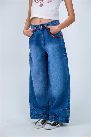 Flip Up Detail Baggy Yıkamalı Pantolon