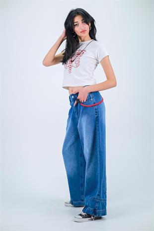 Flip Up Detail Baggy Yıkamalı Pantolon