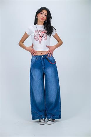 Flip Up Detail Baggy Yıkamalı Pantolon