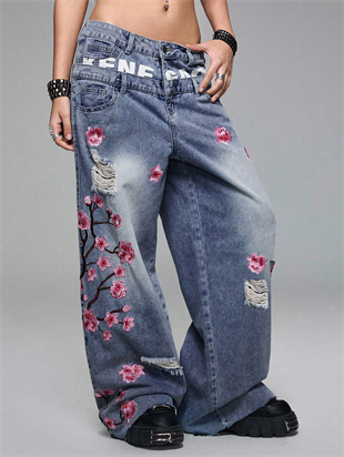 Flower Warriors Yıkamalı Jean Pantolon