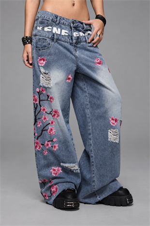 Flower Warriors Yıkamalı Jean Pantolon