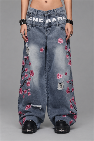 Flower Warriors Yıkamalı Jean Pantolon