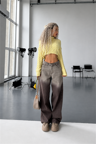 Glitch Degrade Desenli Baggy Jean