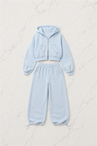 Glithch Eyelet Oversize Blue Eşofman Takımı