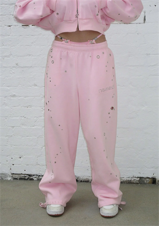 Glithch Eyelet Oversize Pink Eşofman Takımı