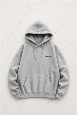 Gofeel Baskılı Premium Oversize Gri Unisex Hoodie