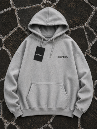 Gofeel Baskılı Premium Oversize Gri Unisex Hoodie