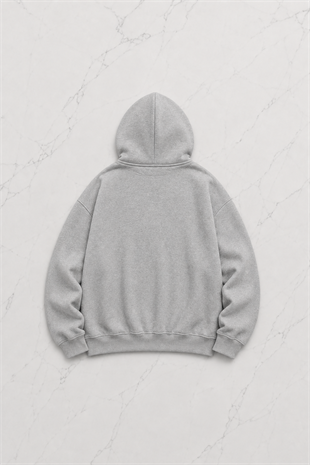 Gofeel Baskılı Premium Oversize Gri Unisex Hoodie
