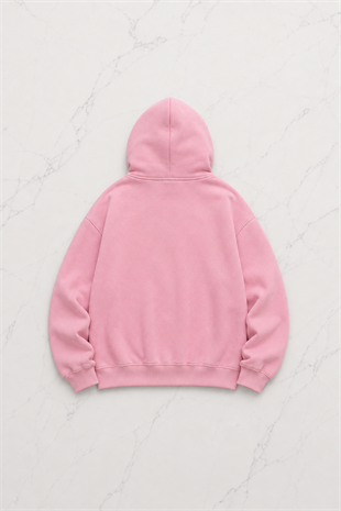 Gofeel Baskılı Premium Oversize Pembe Unisex Hoodie