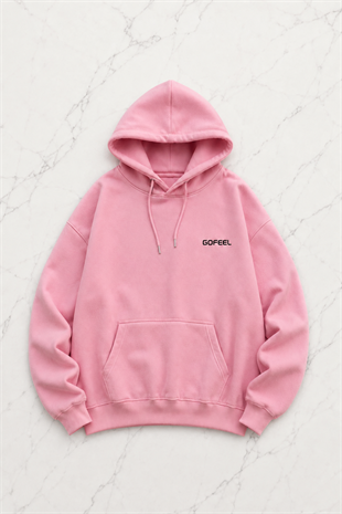 Gofeel Baskılı Premium Oversize Pembe Unisex Hoodie