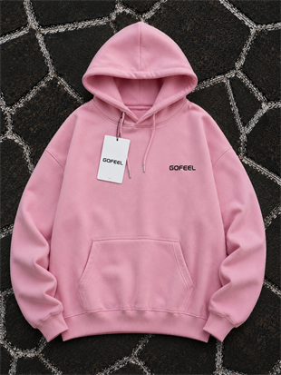 Gofeel Baskılı Premium Oversize Pembe Unisex Hoodie