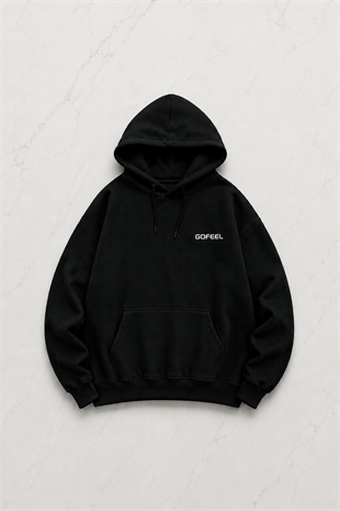 Gofeel Baskılı Premium Oversize Siyah Unisex Hoodie