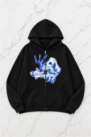 Good Deasy Girl Siyah Kapüşonlu Oversize Unisex Hırka