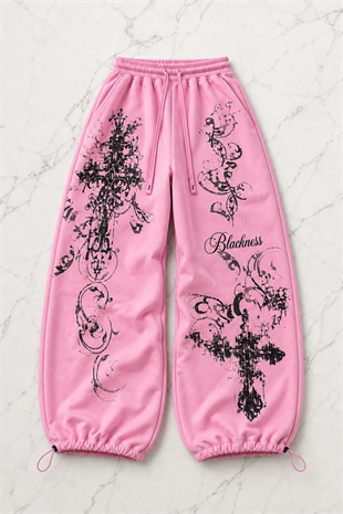 Gothic Rose Detaylı Baggy Unisex Eşofman Altı
