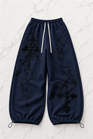 Gothic Rose Detaylı Baggy Unisex Eşofman Altı