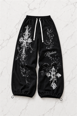 Gothic Rose Detaylı Baggy Unisex Eşofman Altı