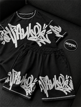 Graffiti Siyah Unisex T-shirt & Şort Takım