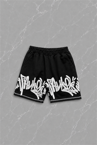 Graffiti Siyah Unisex T-shirt & Şort Takım