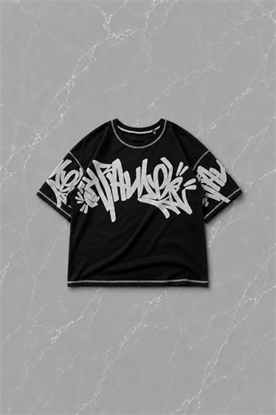 Graffiti Siyah Unisex T-shirt & Şort Takım