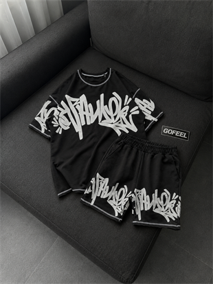 Graffiti Siyah Unisex T-shirt & Şort Takım