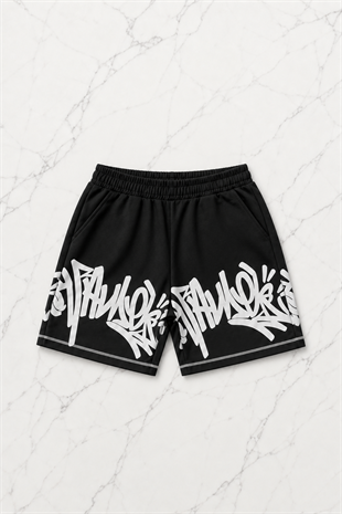 Graffiti Siyah Unisex T-shirt & Şort Takım