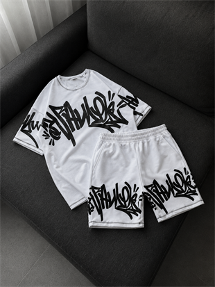 Graffiti Tag Beyaz T-shirt & Şort Takım