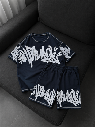 Graffiti Tag Midnight Navy T-shirt & Şort Takım