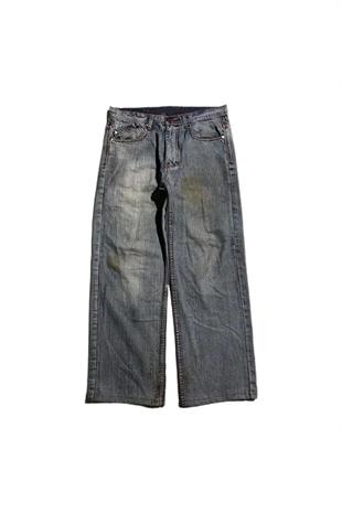 Gri Double Fire Skull Streetwear Yıkamalı Jean Pantolon