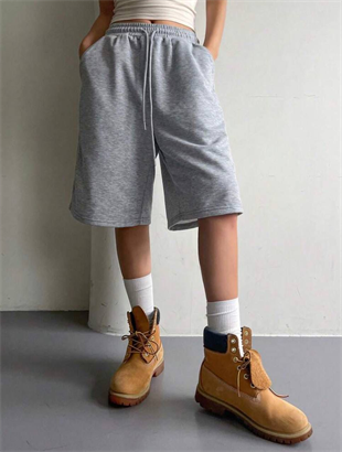 Gri Elas Basic Unisex Baggy Şort