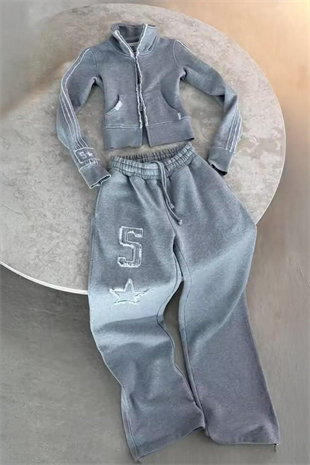 Y2k Gri 5 Star Detaylı Baggy Eşofman Takımı