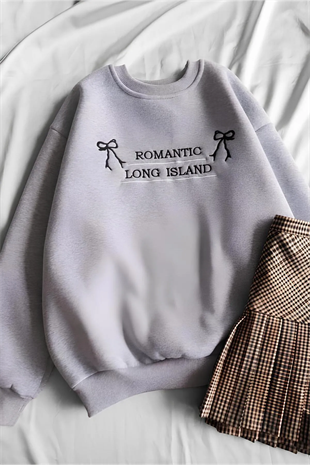Gri Romantic Long Island 3 İplik Şardonlu Sweatshirt