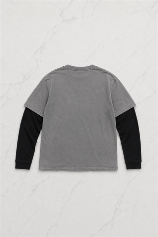 Gri Wing & Shield Gotik Siyah Kollu Unisex Sweatshirt