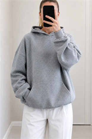 Gri Wings Sırt Dantel Detaylı Oversize Sweatshirt