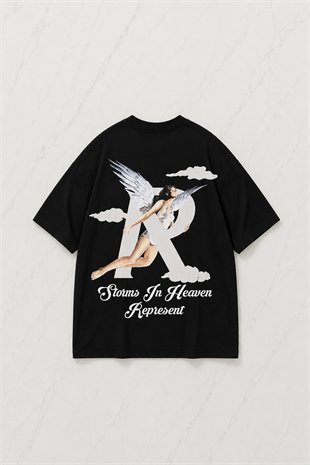 Heaven Angel Oversize Unisex Siyah T-shirt