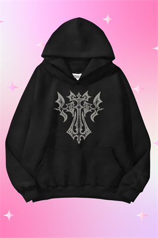 Heavy Crisa Siyah Kapüşonlu Oversize Unisex Sweatshirt