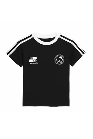 Hello Kitty Baskılı Şeritli Bluz Body Crop