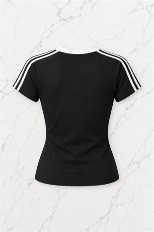 Hello Kitty Baskılı Şeritli Bluz Body Crop
