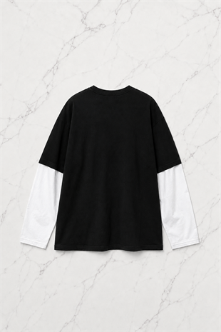 Hello Kitty Minimalist Baskılı Siyah Reglan Kol Uzun T-shirt