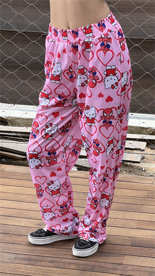 Hello Kitty & Spider-Man Detaylı Pembe Unisex Bol Eşofman Altı